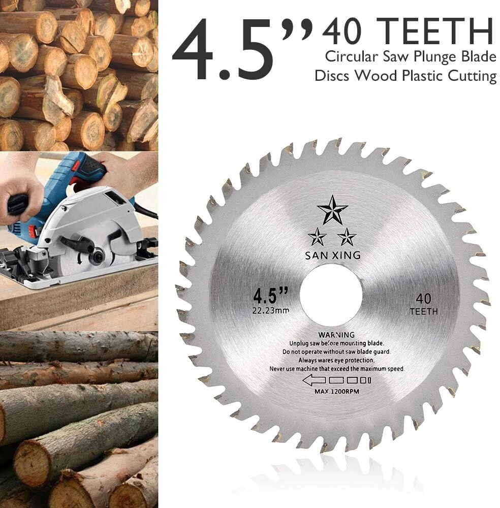 Jokapy 115 mm 40 dantų volframo karbido diskinis pjūklo diskas medienai, plastikui, kampinis šlifuoklis, vidinis skersmuo 22,2 mm