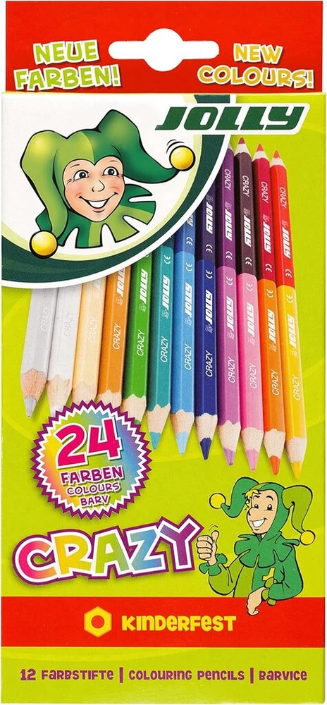 Jolly superstick crazy spalvinimo pieštukai, 24 spalvos su 12 spalvinimo pieštukų, atsparūs vaikams ir dūžiams, netoksiški, ypač storas šerdelė, 12 pieštukų kartoninėje dėžutėje (2 vnt. pakuotė)