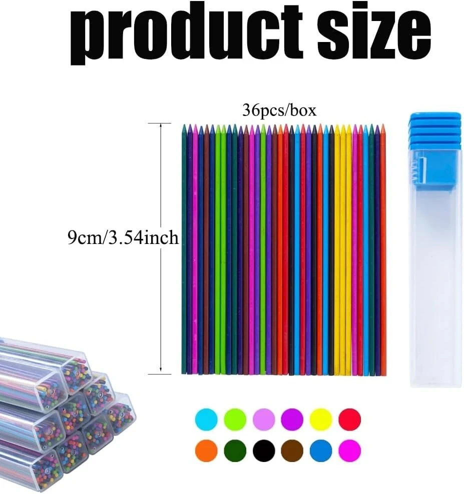 Jompens 4 dėžučių 2.0mm spalvoti mechaniniai pieštukų šerdelės papildymai studentams, menui, piešimui, dizainui, automatiniai pieštukų šerdelės, skirtos biuro mokyklinėms prekėms