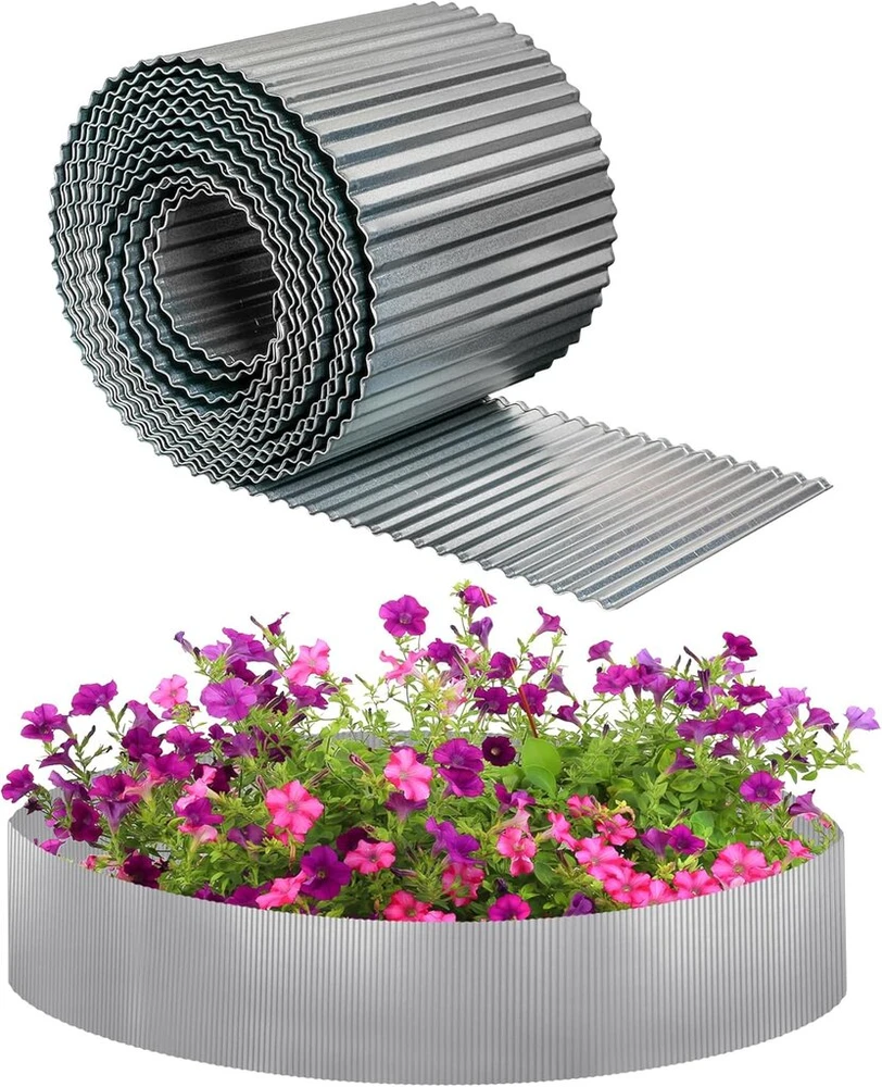 Joneshousedeco 6m galvanizuotas metalinis sodo vejos bortelių rulonas, skirtas sodo augalų apvadams, banguotas, H15cm