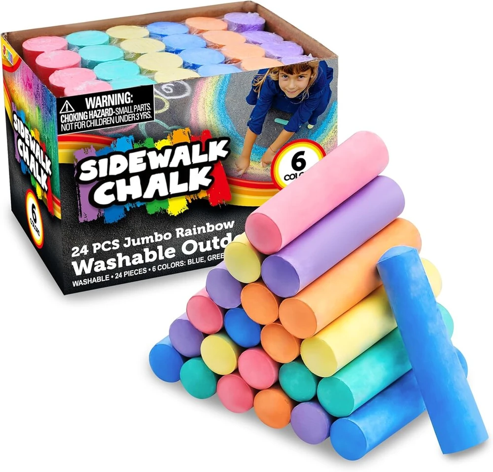 Joyin 24 plaunamos gatvės kreidos rinkinys, netoksiška jumbo kreida mokykloms, lauko meno žaidimas, piešimas ant lentos, juodos lentos ir žaidimų aikštelės