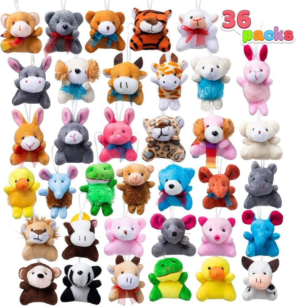 Joyin 36 dalių mini pliušinių žaislų rinkinys vaikams (po 7,62 cm), mini pliušiniai žaislai, smulkūs pliušiniai gyvūnai vakarėlių maišeliams, vaikų gimtadieniui, smulkios dovanėlės vaikams, mini minkšti žaislai berniukams ir mergaitėms