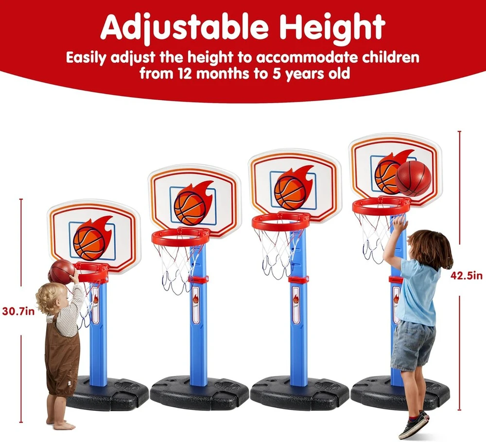 Joyin vaikiškas krepšinio lankas, mini krepšinio lankas, lauko, vidaus su stovu, reguliuojamas aukštis 75–105 cm, vidaus krepšinio lankas kambariui, žaislas, berniukams ir mergaitėms, 3 4 5 6 7 8 metų