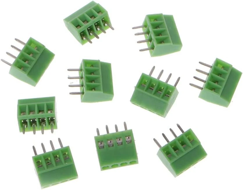 Joykk 10 vnt. 4 kontaktų varžtinės Pcb montuojamos gnybtų bloko jungtys 2.54 mm žingsnio - žalios