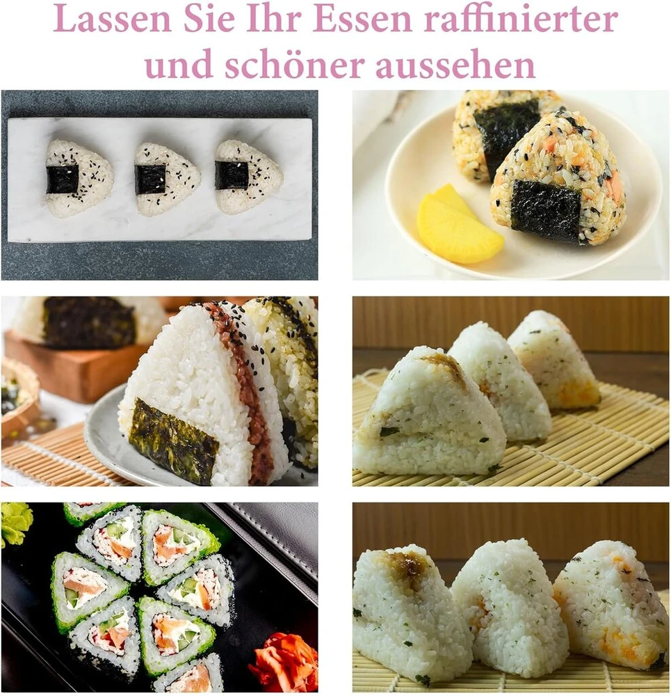 Jrshirleyltd 2 trikampių onigiri formelių rinkinys, ryžių onigiri su 1 ryžių šaukštu, rožiniai suši įrankiai, plastikinis suši formelių onigiri gaminimo rinkinys "pasidaryk pats", puikus suši gaminimo rinkinys