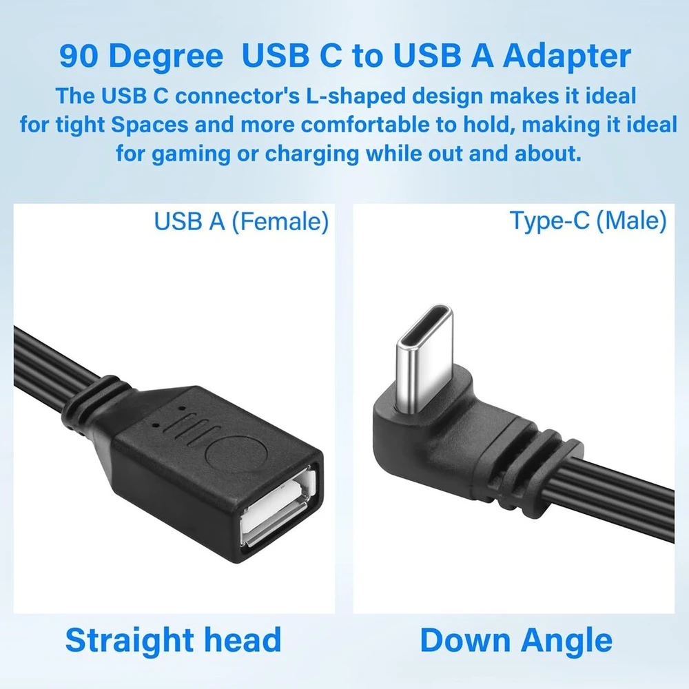 Jsadzkj 90 laipsnių stačiu kampu usb c 2.0 kabelis type c į usb female otg adapterio kabelis usb type c plokščias trumpas kabelis, universalus planšetinis kompiuteris, usb atmintinė nešiojamas kompiuteris 30 cm (kampas aukštyn/žemyn)