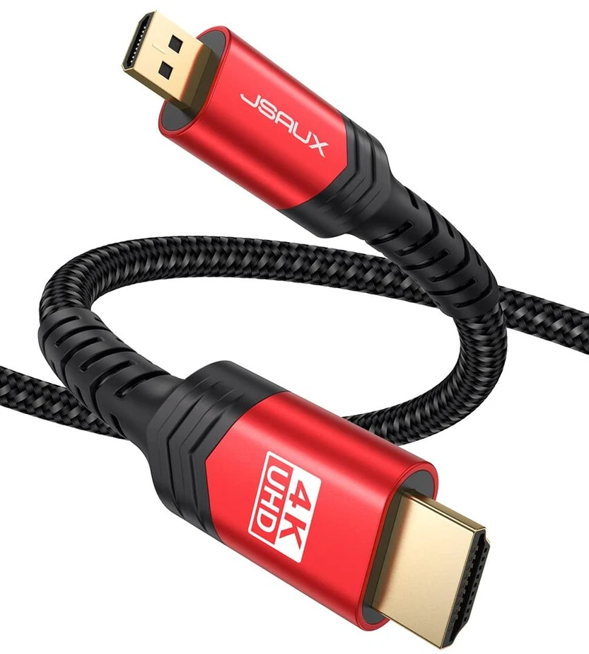 Jsaux 4k micro hdmi į hdmi kabelis 3m, micro hdmi į standartinį hdmi kabelį pintas palaiko 4k 60hz hdr 3d arc 18gbps suderinamas su sony a6000 a6300 kamera ir daugiau (raudonas)