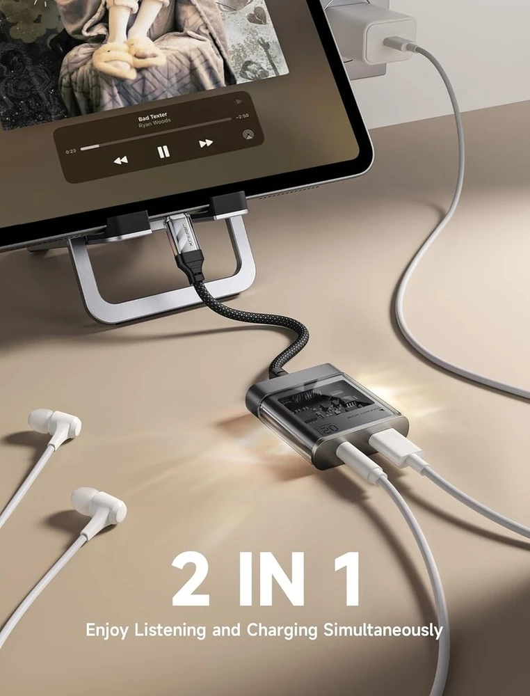 Jsaux Usb C į 3.5 mm ausinių ir įkroviklio adapteris, 2 viename Type C į Aux audio lizdas su Pd 60w Hi-res 16-bit/48khz Dongle ausinėms, suderinamas su Galaxy S24/23 Ultra Pixel 8 Ipad Pro Air