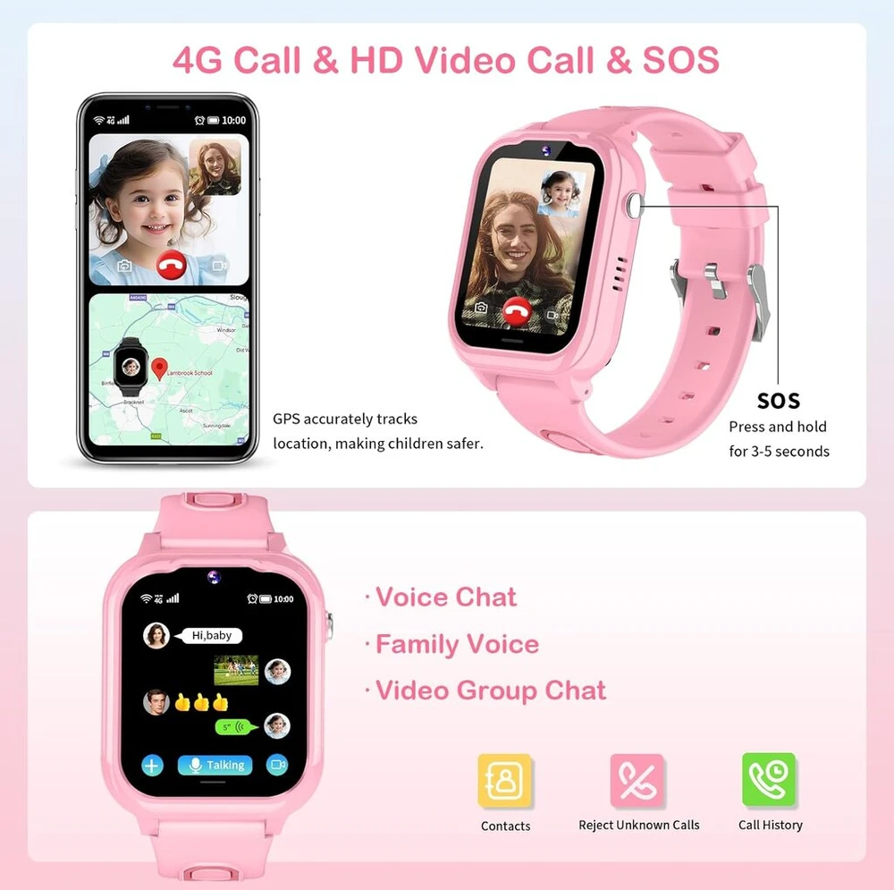 Jubunrer 4g išmanusis laikrodis vaikams su Gps ir telefono vaizdo skambučiais Sos žingsniamačiu žaidimais žadintuvu atmintinėmis kortelėmis vandeniui atsparus išmanusis laikrodis vaikams telefono laikrodis vaikiškas laikrodis mergaitėms berniukams dovanos