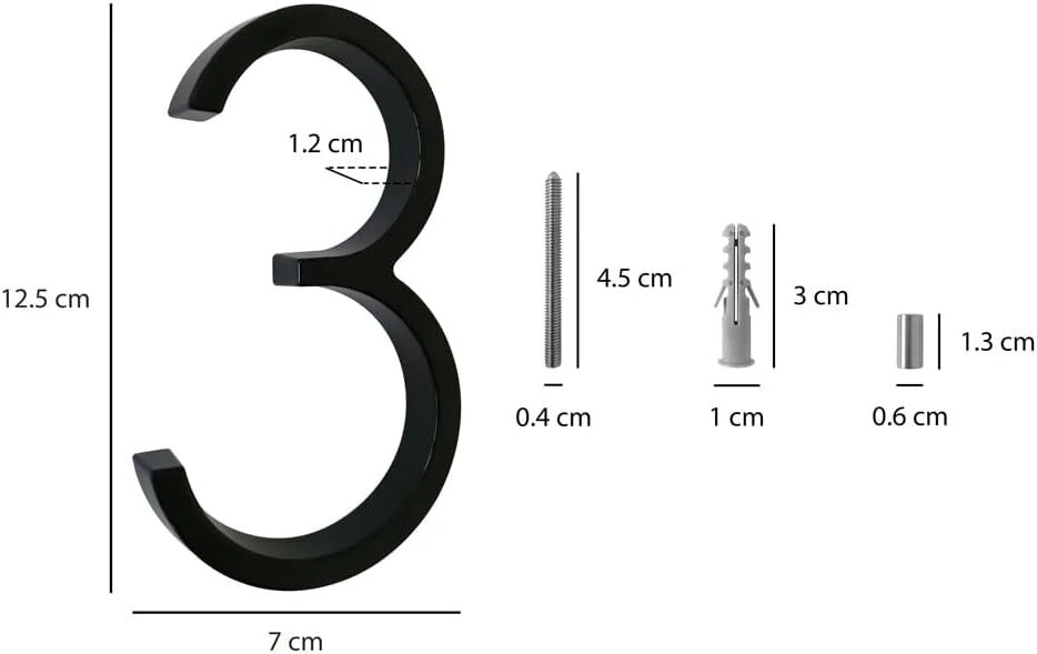 Juodas prisukamas namo numeris / gatvė – plūduriuojanti išvaizda – 12,5 cm (3)