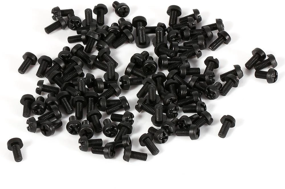 Juodų varžtų rinkinys, m3 6mm apvalūs nailoniniai varžtai medžiui, nailoninė varžto veržlė