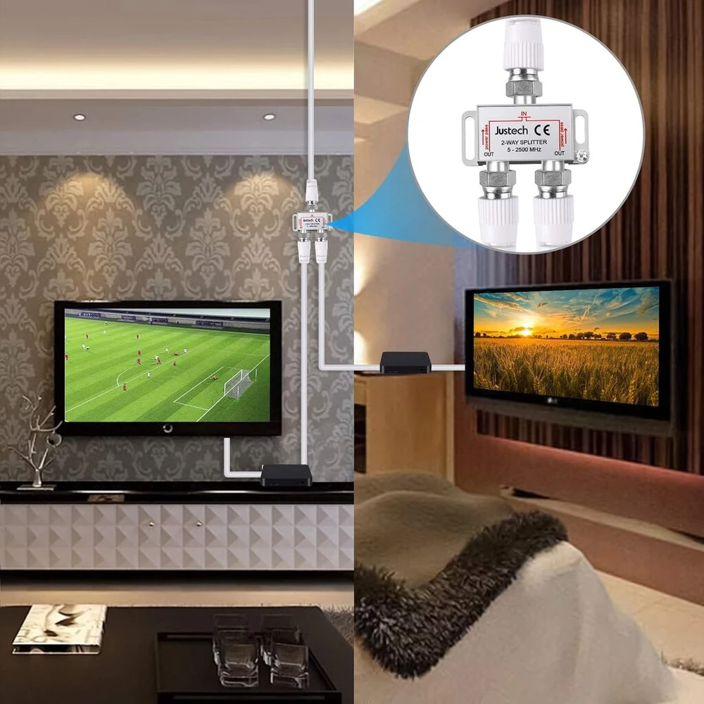 Justech 2-krypčių Tv F jungties adapteris, 2500mhz