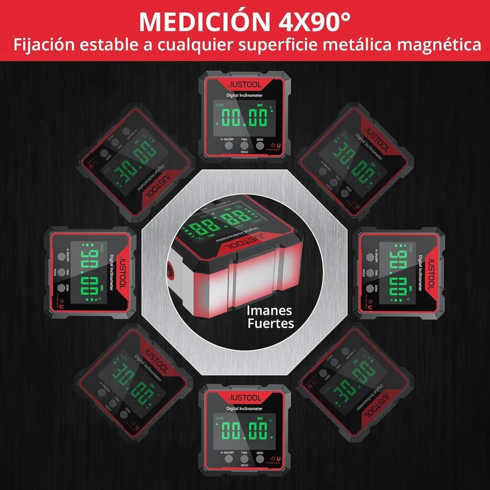 Justool skaitmeninis lcd transportuotojas inklinometras lazerinis kampo matavimo prietaisas gulsčiukas ip54 atsparus vandeniui lygio dėžutė 4 pusių magnetinė niveliavimo dėžutė kampų matuoklis su type-c įkrovimo laidu