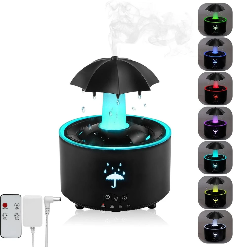 Justup Skėtinis Drėkintuvas, Besisukantis Skėtinis Drėkintuvas, 7 Spalvų Led Aromaterapinis Difuzorius, 300 ml Talpos Eterinių Aliejų Drėkintuvas su Nuotoliniu Valdymu (juodas)