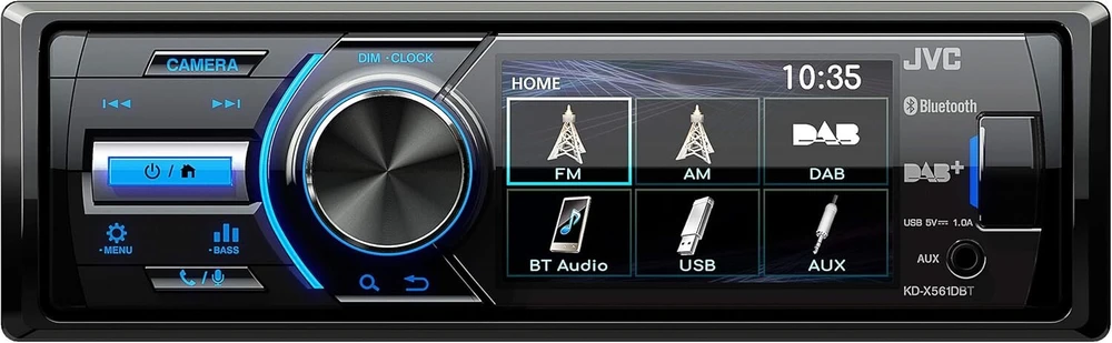 Automagnetola Jvc Automobilinis Usb radijas su Bluetooth ir 3 colių Tft spalvotu ekranu (atbulinės eigos kameros įvestis, Aux įvestis, Mp3, Wma, Flac, Dsp 4 x 45 W), Dab+/usb/bt, juodas
