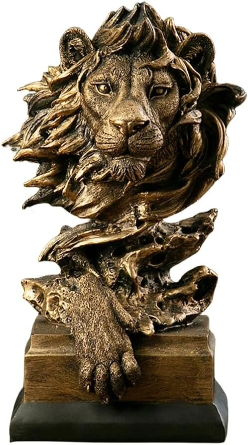 Jxcbxj Liūto galvos statula, pagaminta iš dervos, galingo gyvūno liūto statulos dekoracija, stalo fengšui ornamentas namų biuro dekoravimo dovana