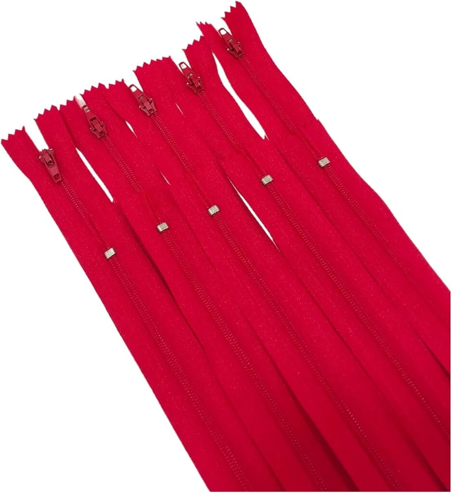 Jyc Creative nailoniniai užtrauktukai, nr. 3, 24 spalvų ir dydžių užtrauktukai siuvimui ant drabužių (25–14 cm, raudoni)