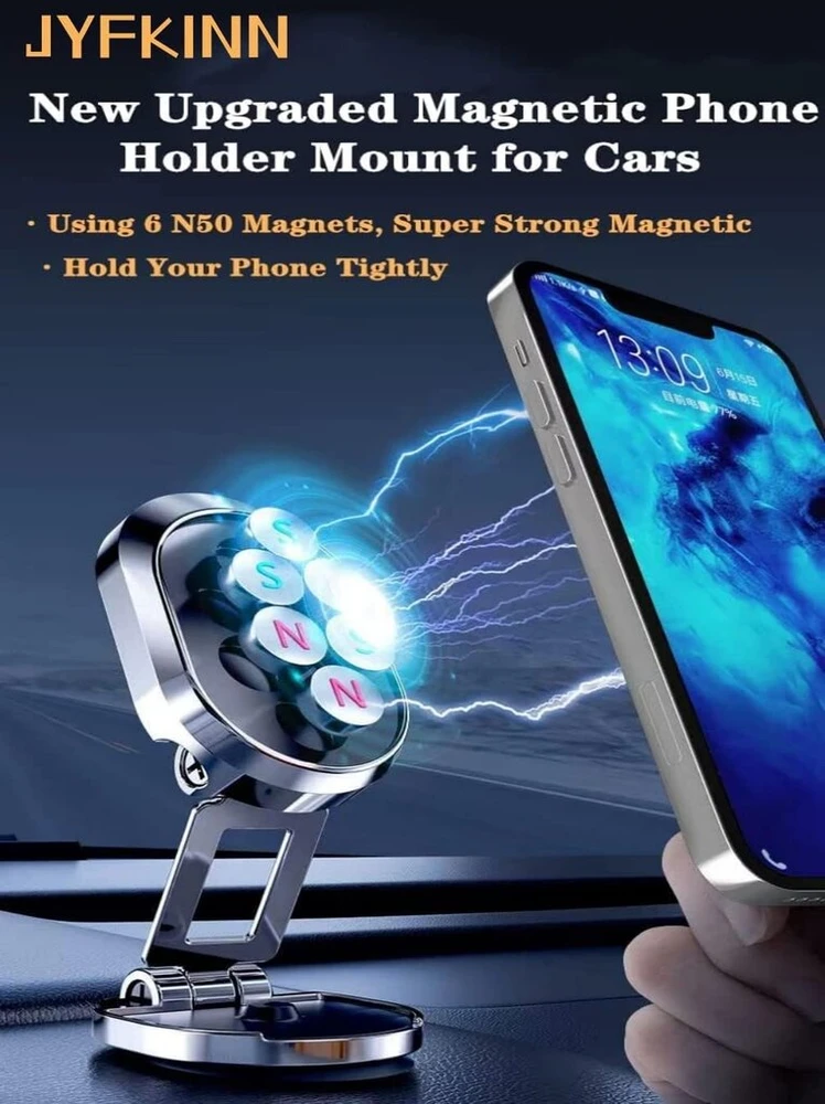 Jyfkinn magnetinis telefono laikiklis automobiliui, patobulintas dvigubo sluoksnio sulankstomas magnetinis telefono laikiklis automobiliui su lipniu pagrindu, universalus 360° pasukamas telefono laikiklis automobiliui, suderinamas su visais