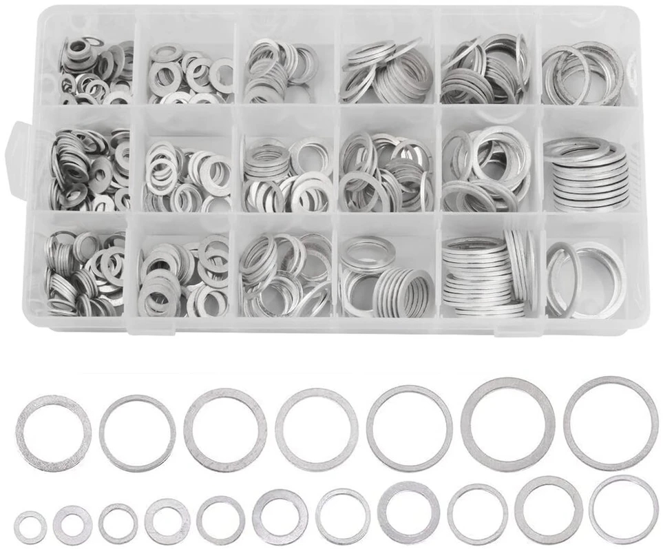 Jzk 450 x aliuminio plokščios poveržlės, asortimentas, 10 dydžių: m6, m8, m10, m12, m14, m16, m18, m20, m22, m24