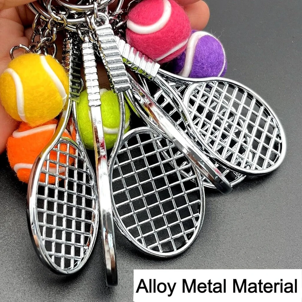 Jzk 6 x mini metalinis teniso raketės raktų pakabukas su teniso kamuoliuku, wimbeldono teniso tema, dovana teniso gerbėjui, teniso vakarėlio dovanėlės, dekoracijos, sporto žaidimai