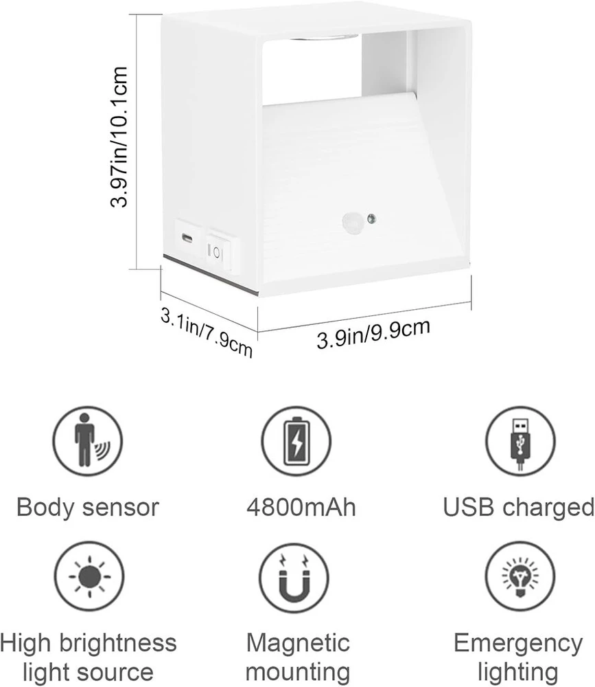 K-bright sieninis šviestuvas su baterijomis ir judesio jutikliu, led sieninis šviestuvas su baterijomis, valdomas jungikliu, 5 W, įkraunamas per usb, magnetinis koridoriaus šviestuvas miegamajam, svetainei, laiptams (baltas)