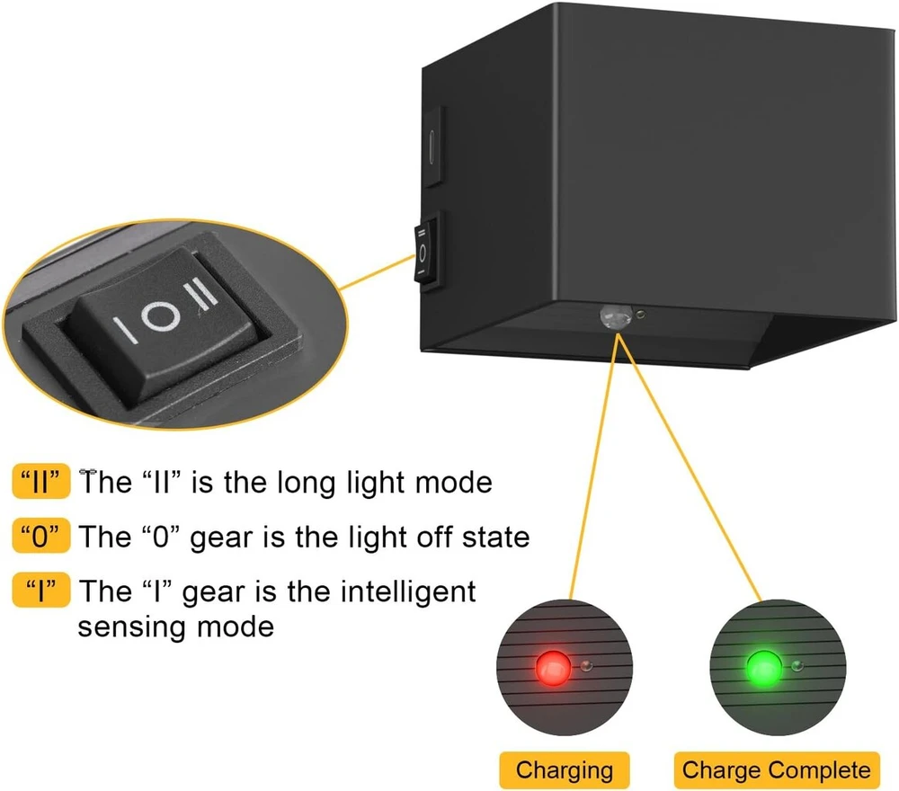K-bright sieninis šviestuvas su judesio davikliu, Led, maitinamas baterijomis, su jungikliu, 5 W, įkraunamas Usb, magnetinis koridoriaus šviestuvas miegamajam, svetainei, laiptams (juodas)