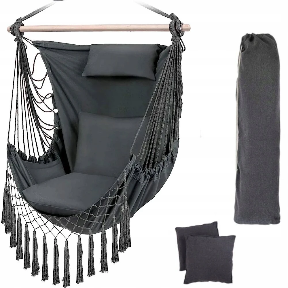 Kabantis fotelis-hamakas Boho su pagalvėmis, 150kg