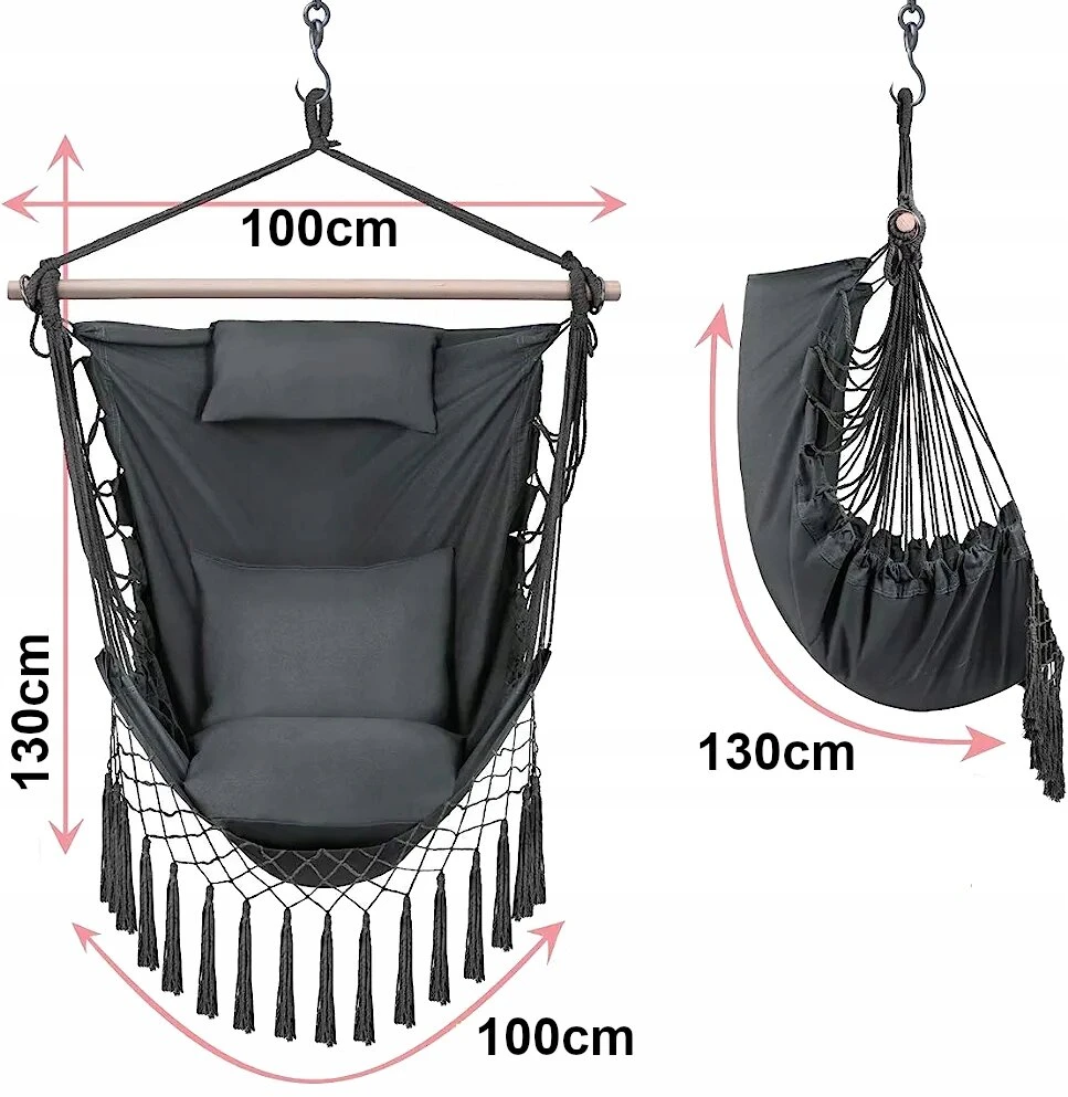 Kabantis fotelis-hamakas Boho su pagalvėmis, 150kg