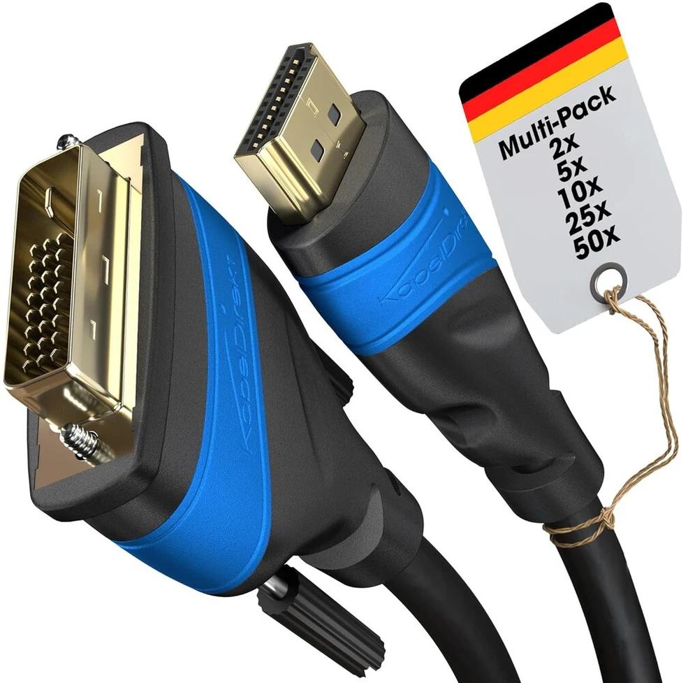 Kabeldirekt Hdmi Dvi adapterio kabelis su A.i.s. ekranavimu nuo trukdžių signalų – 10 x 1,5 m (dvikryptis Dvi-d 24+1/hdmi monitoriaus kabelis, prijunkite įrenginį prie monitoriaus arba atvirkščiai)