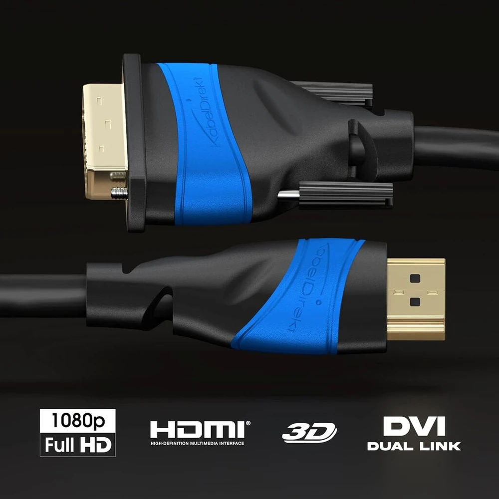 Kabeldirekt Hdmi Dvi adapterio kabelis su A.i.s. ekranavimu nuo trukdžių signalų – 10 x 1,5 m (dvikryptis Dvi-d 24+1/hdmi monitoriaus kabelis, prijunkite įrenginį prie monitoriaus arba atvirkščiai)