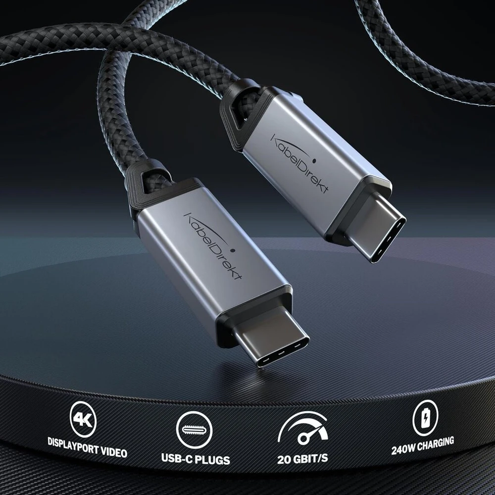 Kabelis Usb C 3.2 Gen 2, 20 Gb/s, 240w, 1.5m, juodas