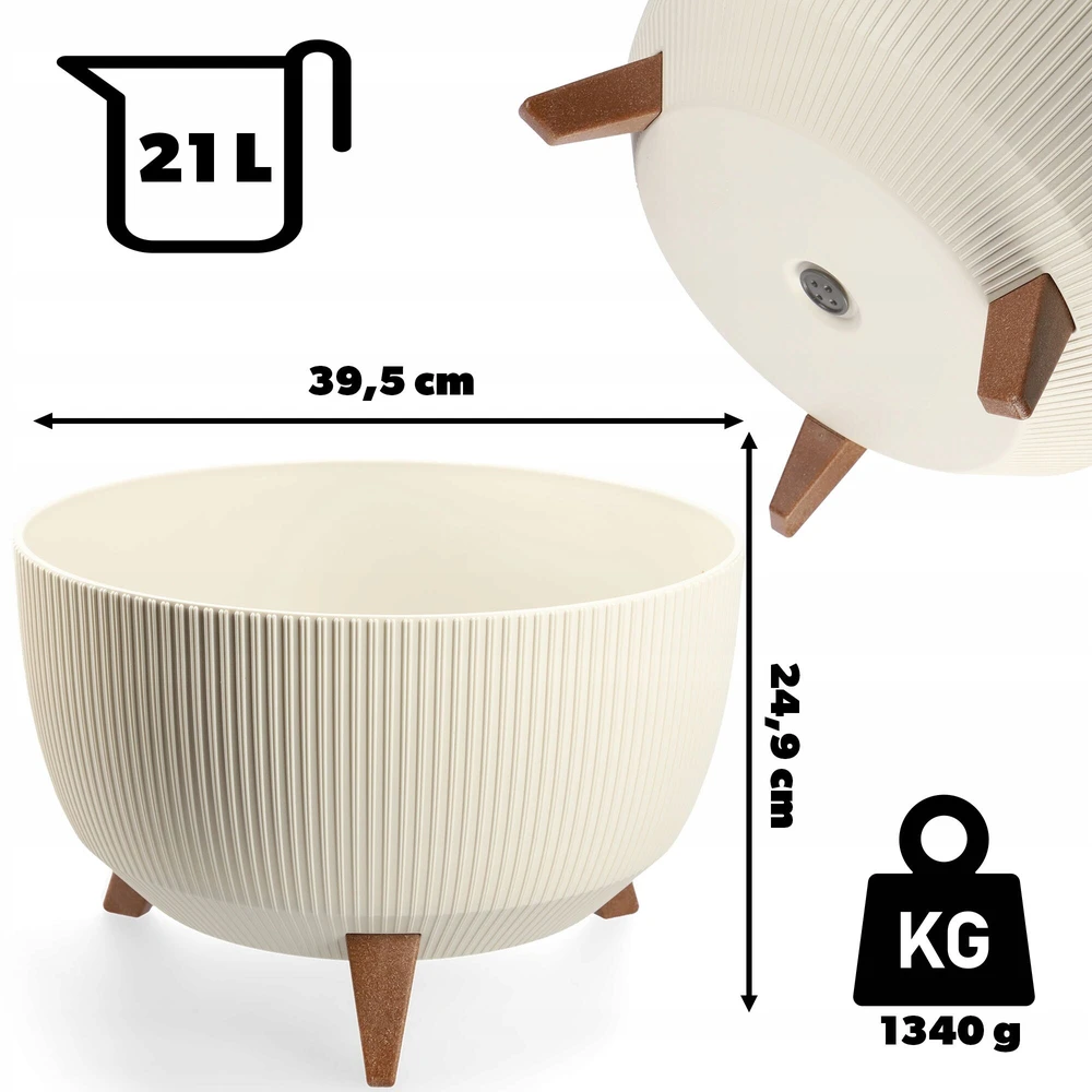 Kadax Gėlių vazonas ant kojelių, 40cm, kremas