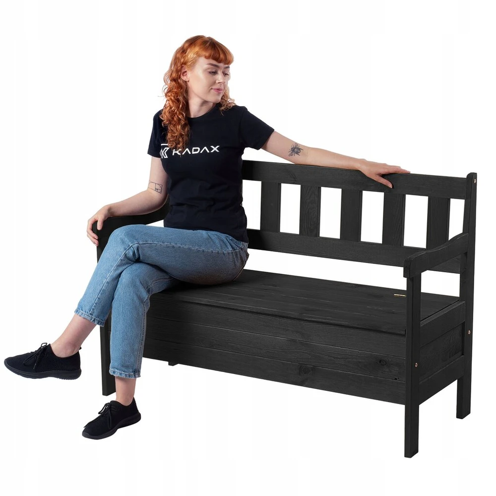 Kadax Medinė sodo suoliukas su atlošu ir dėže, 120cm, antracito