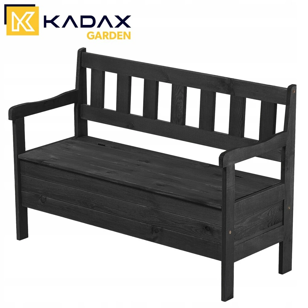 Kadax Medinė sodo suoliukas su atlošu ir dėže, 120cm, antracito