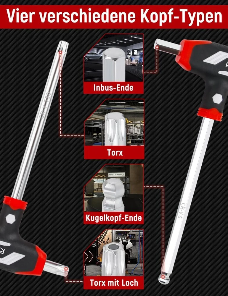 Kafuwell 14 vnt. Hex ir Torx raktų rinkinys su T rankena