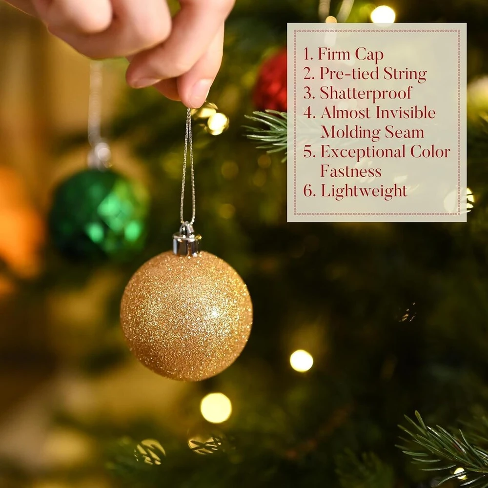 Kaheign 30 x kalėdiniai burbulai, 6 cm dideli nedūžtantys kalėdiniai burbulai kabinimui su 2 x 16 cm snaigių ornamentais kalėdinei eglutei, kalėdinio vakarėlio dekoracija