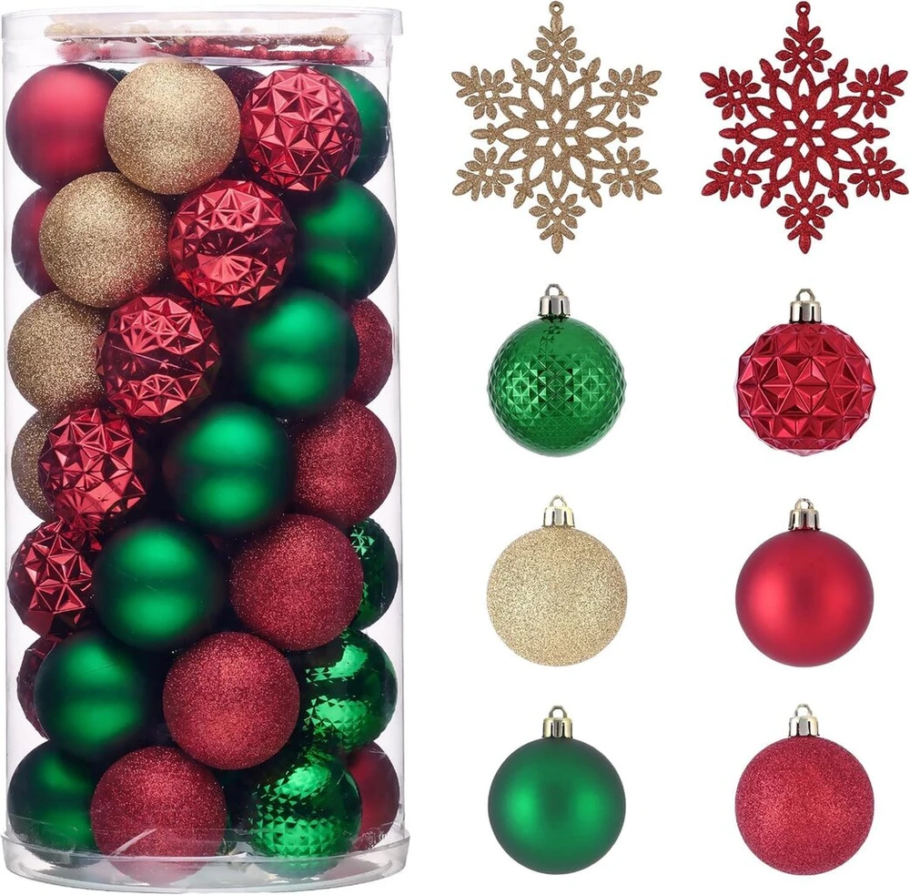 Kaheign 30 x kalėdiniai burbulai, 6 cm dideli nedūžtantys kalėdiniai burbulai kabinimui su 2 x 16 cm snaigių ornamentais kalėdinei eglutei, kalėdinio vakarėlio dekoracija
