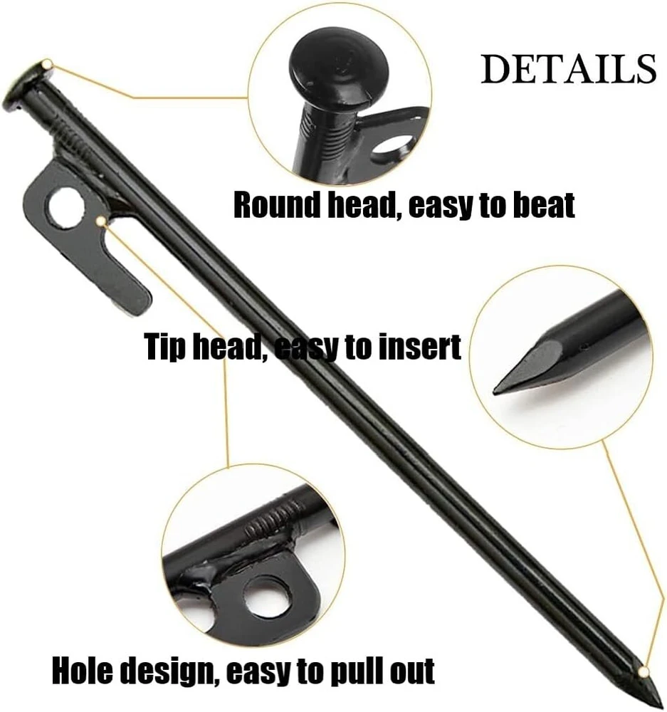 Kaheign 8 x palapinės kuoliukai, plieniniai kuoliukai, 20 cm stabilūs stovyklavimo palapinės kuoliukai, pagaminti iš didelio stiprumo kalto plieno su kabliuku ir skylute, skirti stovyklavimui ir žygiams lauke