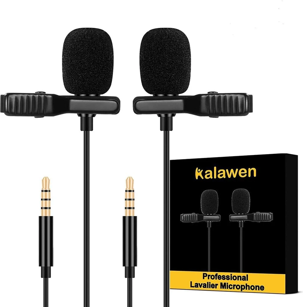 Kalawen atvartinis mikrofonas 2 daugiakryptis kondensatorinis atlapinis mikrofonas, skirtas 3,5 mm android išmaniesiems telefonams iphone, pc ir kameroms su dviem 2 m mikrofono ilginamaisiais laidais interviu vaizdo konferencijoms podcast'ams