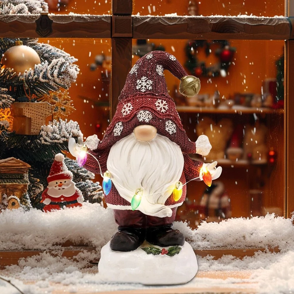 Kalėdinė sodo puošmena su saulės šviesa - raudonas nykštukas 22 cm