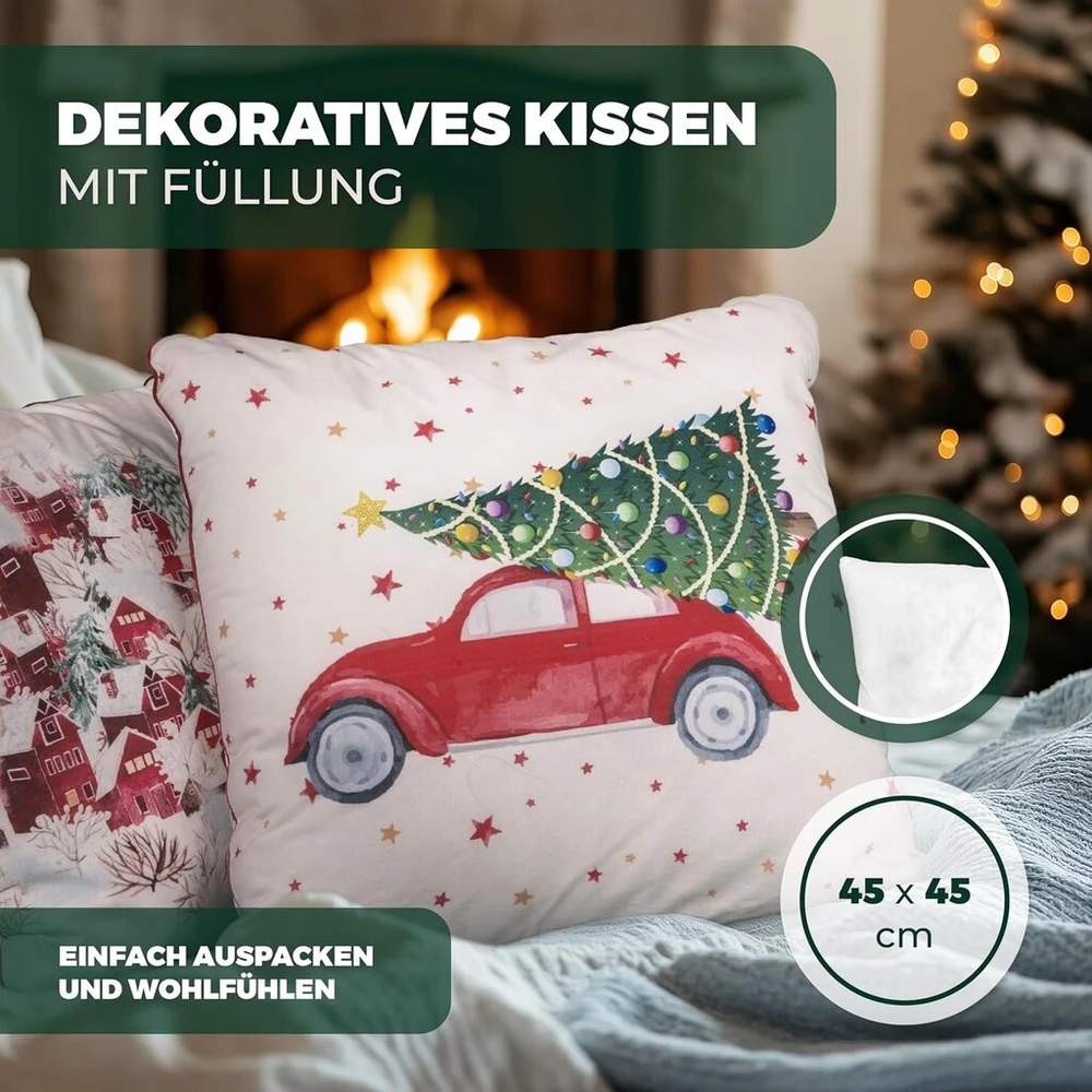 Kalėdinė "vw Beetle" automobilio pagalvėlė su eglute, 45x45 cm