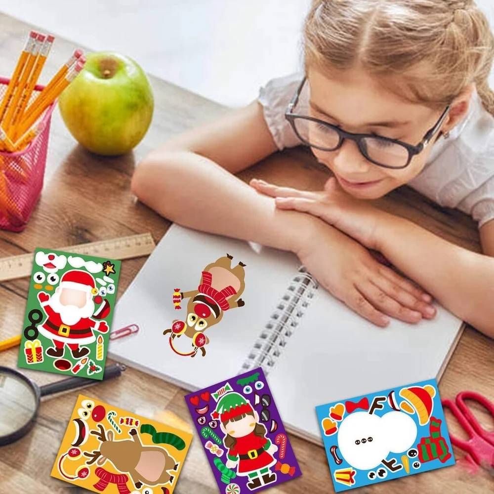 Kalėdiniai lipdukai, "pasidaryk pats" kalėdiniai lipdukai vaikams, 12 lapų kalėdinių vakarėlių dekoratyviniai lipdukai, kalėdiniai lipdukų žaidimai, skirti vaikams maži lipdukai "pasidaryk pats" vakarėlių reikmenys lipdukai