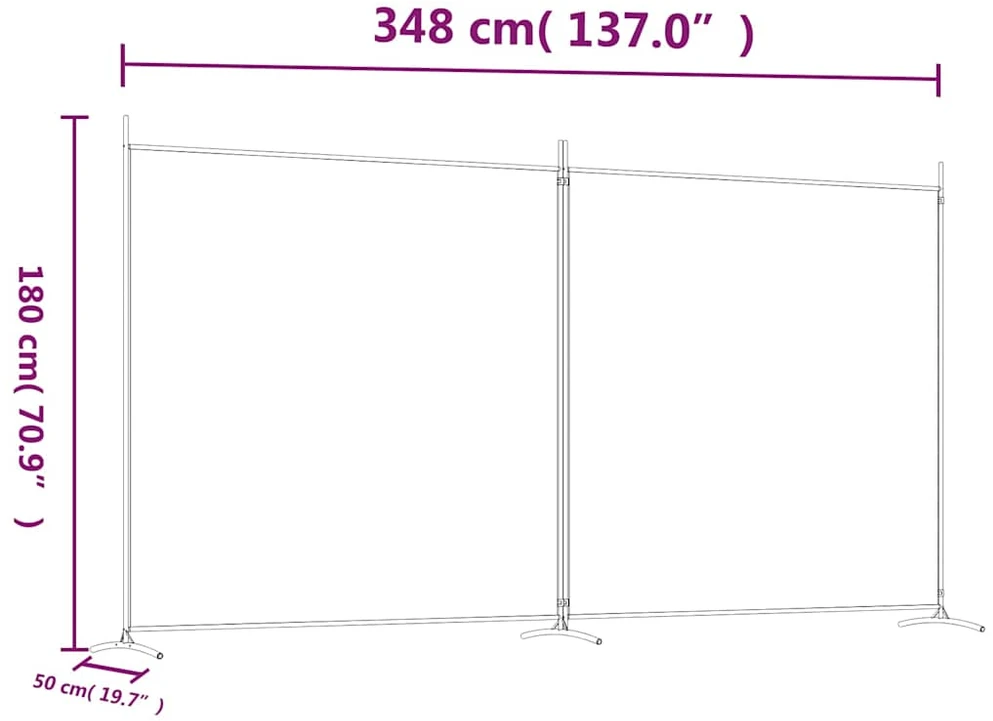 Kambario pertvara, 2 dalių, rudos spalvos, 348x180cm, audinys