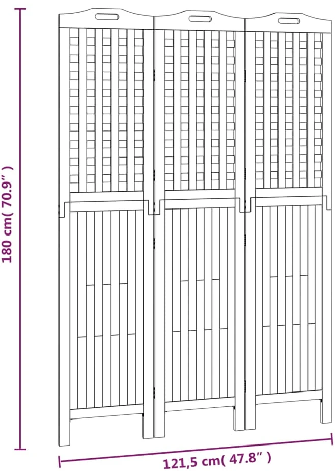 Kambario pertvara, 3 segmentai, 121,5x2x180cm, akacijos masyvas
