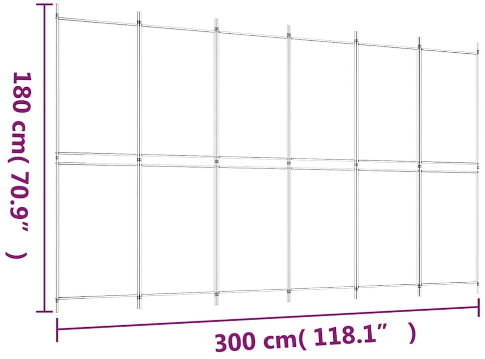 Kambario pertvara, 6 dalių, rudos spalvos, 300x180cm, audinys