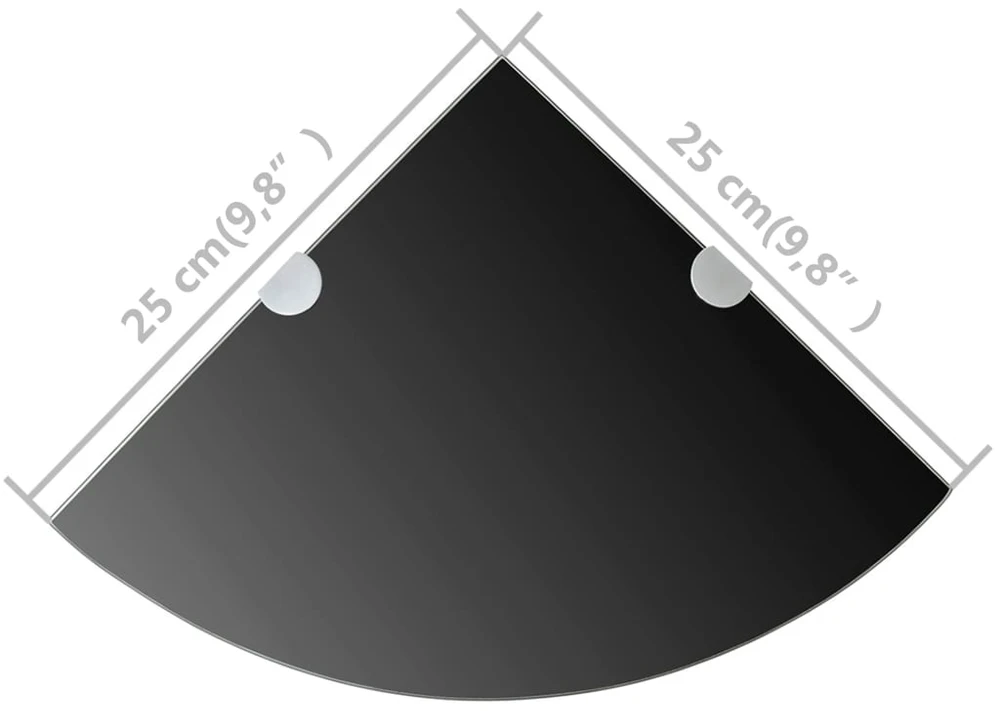 Kampinės lentynos, 2vnt., juodos, 25x25cm, stiklas