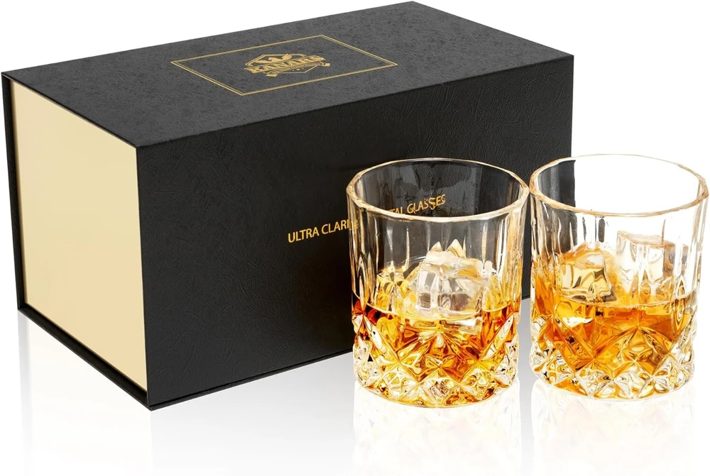 Kanars 2 viskio taurių rinkinys, krištolinės taurės be švino, viskio taurė, 300 ml, graži dovanų dėžutė, aukšta kokybė