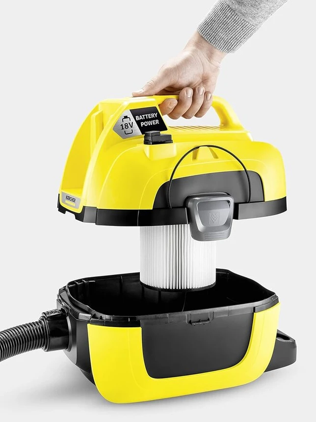 Kärcher universalus dulkių siurblys Wd 1 Compact Baterija (galia: 230 W, konteinerio talpa: 17 litrų, pūtimo funkcija, priedų laikymas, siurbimas nekeičiant filtro, kompaktiškas dizainas, be akumuliatoriaus)