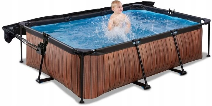 Karkasinis sodo baseinas 220x150x65 cm medžio imitacijos su Exit saulės uždangalu