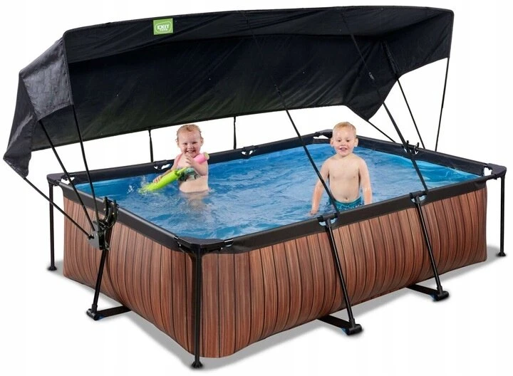 Karkasinis sodo baseinas 220x150x65 cm medžio imitacijos su Exit saulės uždangalu
